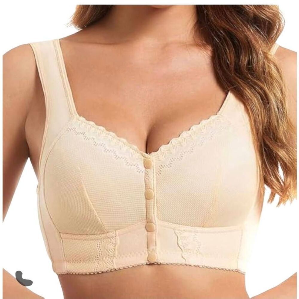 Moona Bra for Senior Women, Peach Polyester Front Closure Breathable Wireless Br